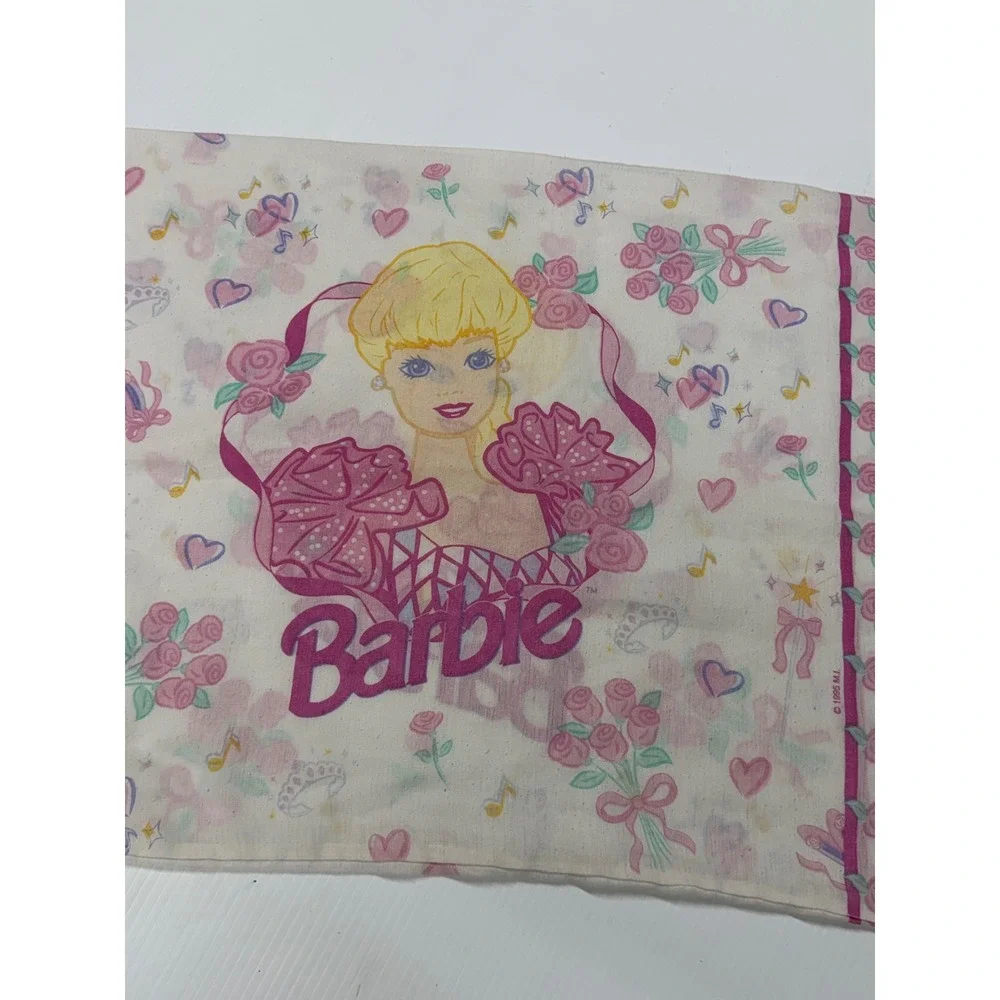 VTG Barbie Pillowcase Pink Floral Princess Hearts 1995 Mattel Bedding Standard